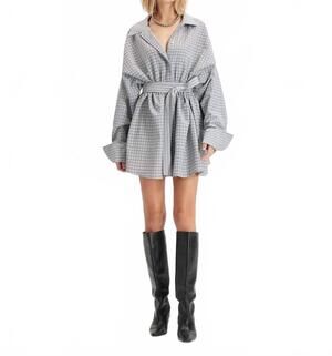 NEW THEO THE LABEL women's echo plaid fit-and-flare mini dress in black